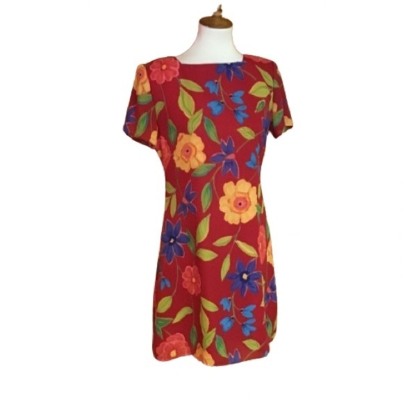 Vintage 90s bright red floral mini dress - Picture 2 of 11